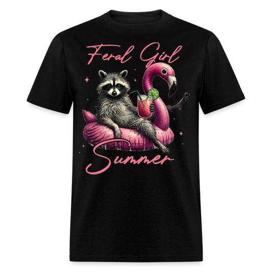 Feral Girl Summer Funny Raccoon T-shirt - black