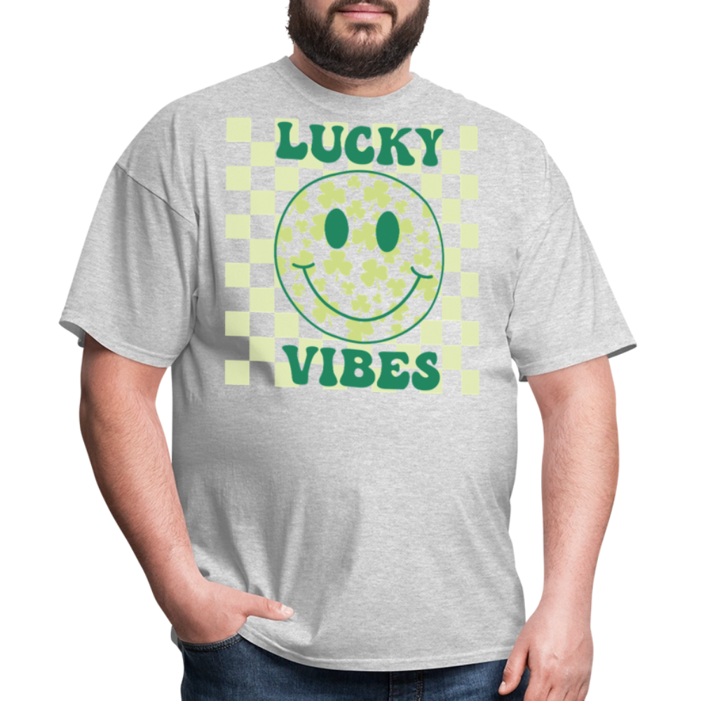 Retro Checkered Lucky Charm Smiley Face T-shirt - heather gray