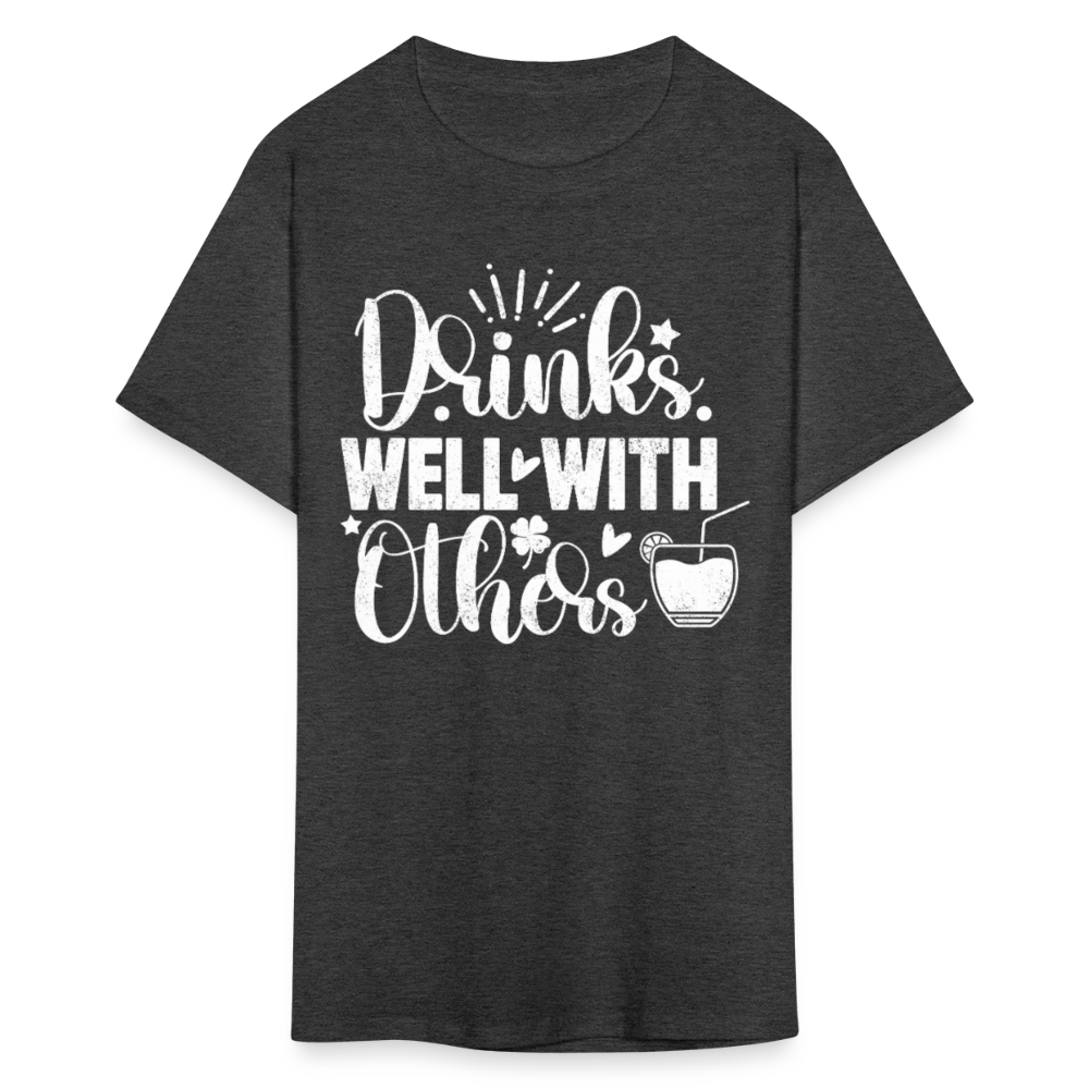 Drinks Well with Others Funny Beer T-Shirt for Party Lovers - heather black