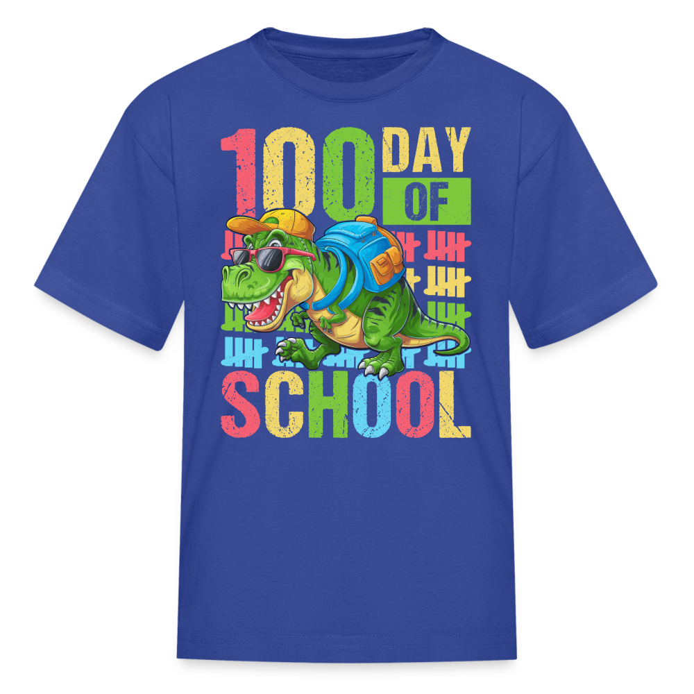 100 Days of School Tee for Kids Funny Dinosaur T-shirt - royal blue