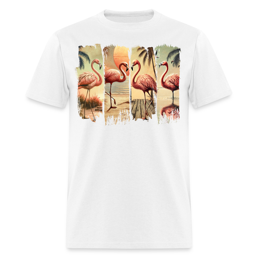 Vintage Tropical Flamingo Sunset Beach T-shirt - white
