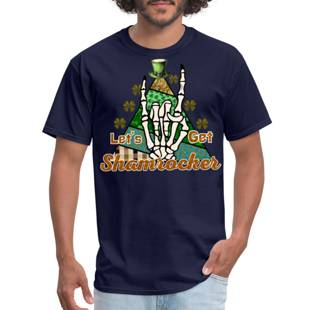 St Patrick’s Day Rock And Roll Skeleton Hand T-shirt - navy