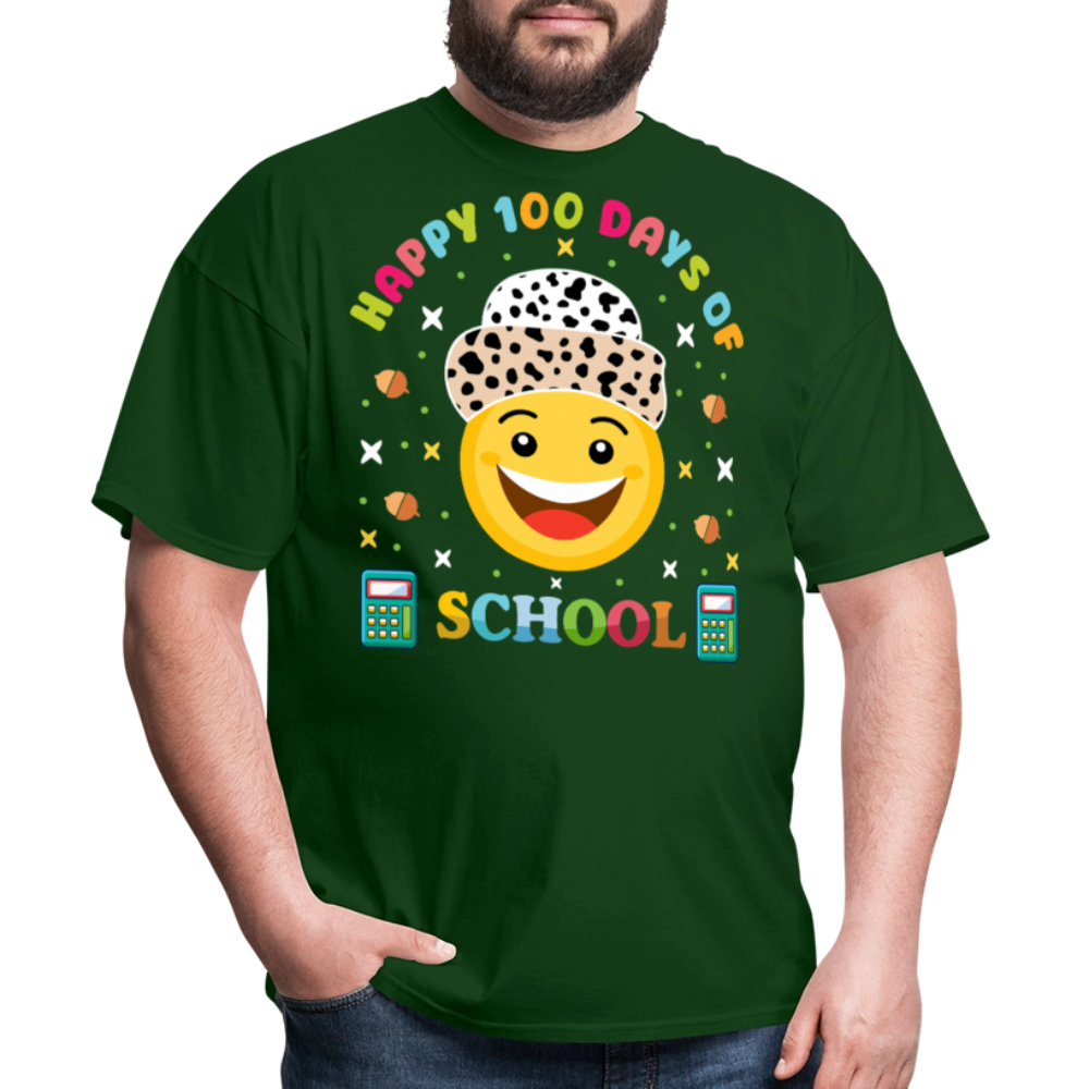 Happy 100 Days of School Teacher Tee 100 Days Smiley Face T-shirt - forest green