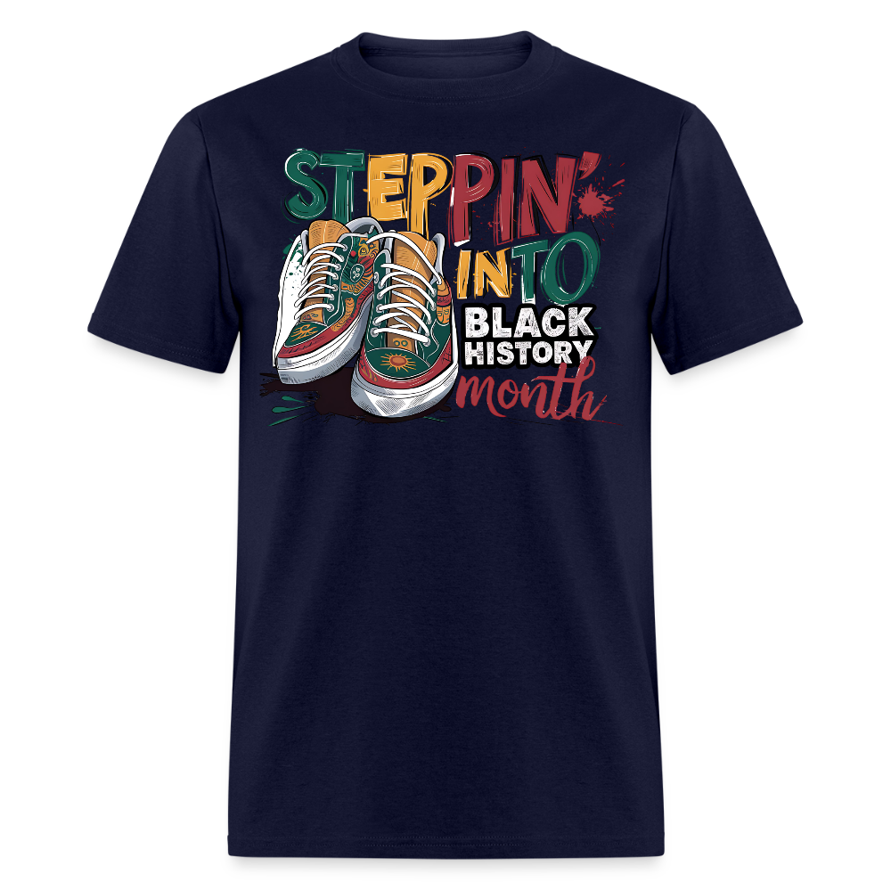 Unique Black Pride Tee Steppin' Into Black History Month T-shirt - navy