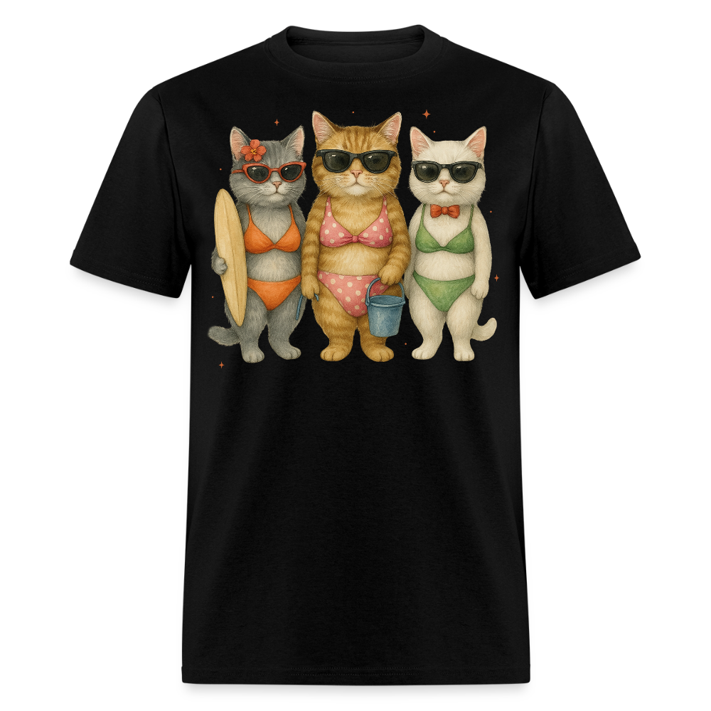Summer Cats Tee With Surfboard And Sunglasses T-shirt - black