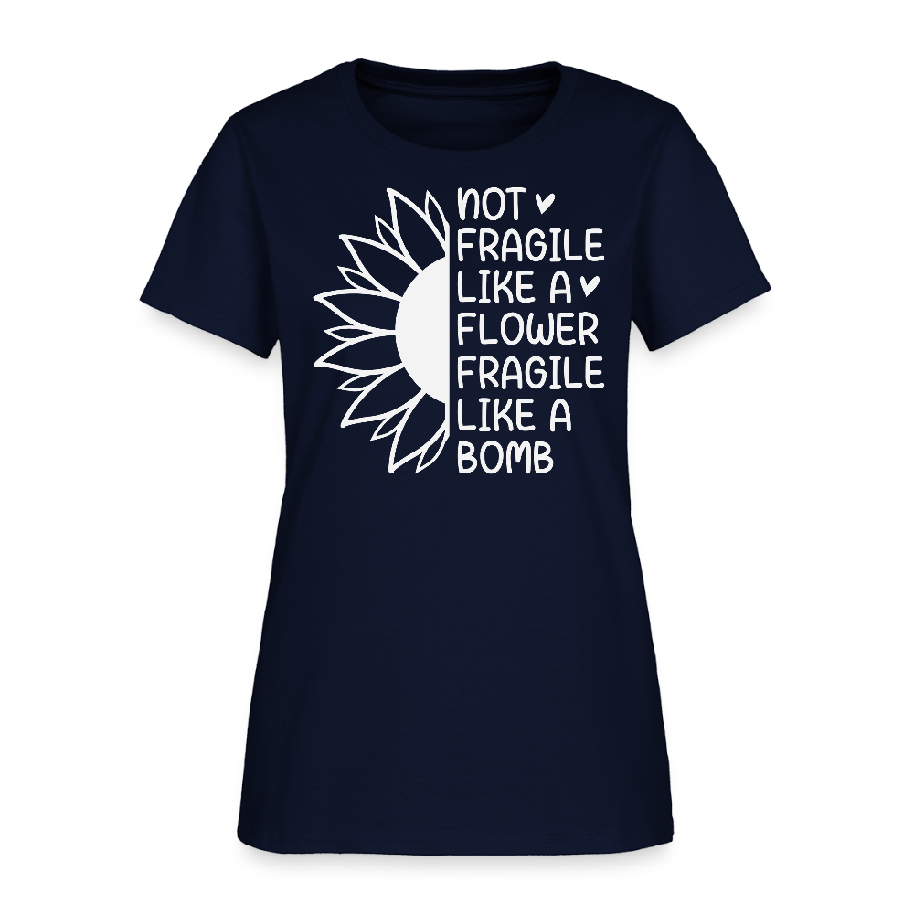 Not Fragile Like A Flower Empowerment Quote T-Shirt - navy