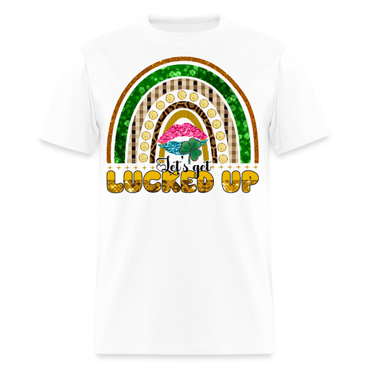 Let's Get Lucked Up Leprechaun Rainbow Lucky T-shirt - white