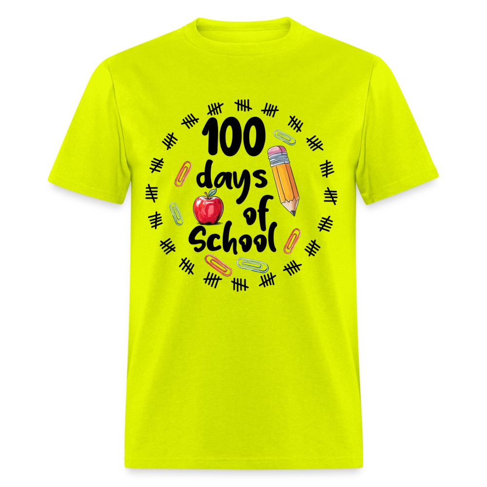 100 Days of School Shirt For Teachers Dino 100th Oay Of School T-shirt - safety green