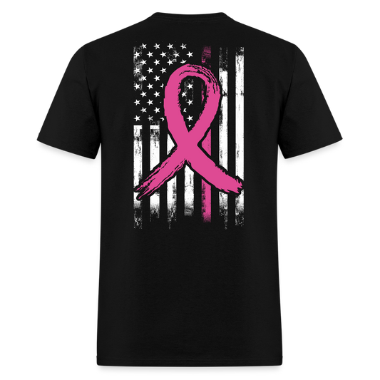 American Flag Patriotic Pink Ribbon T-Shirt - black