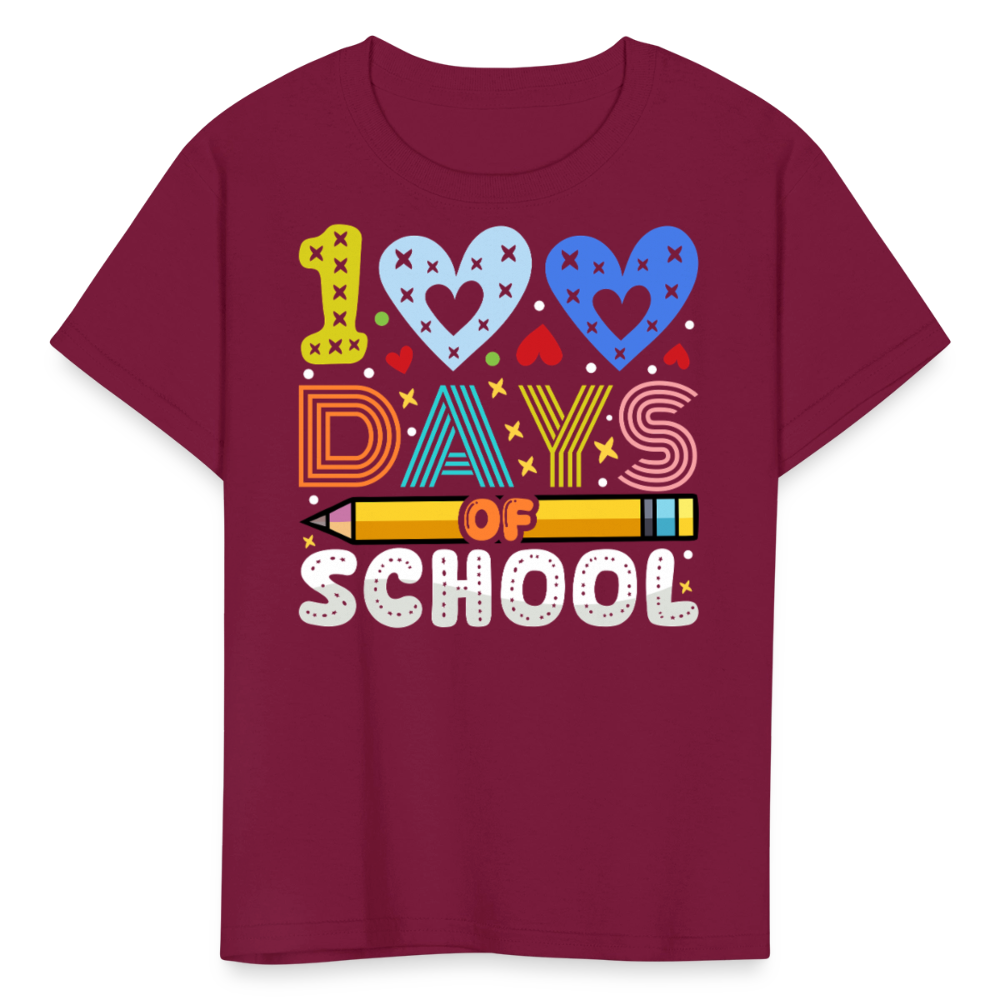 Kindergarten 100 Days Of School Shirt Students Appreciation Gifts T-Shirt - burgundy