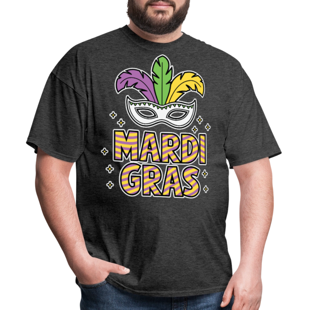 Funny And Stylish Mardi Gras Parade Tee Colorful Masquerade Mask T-shirt - heather black