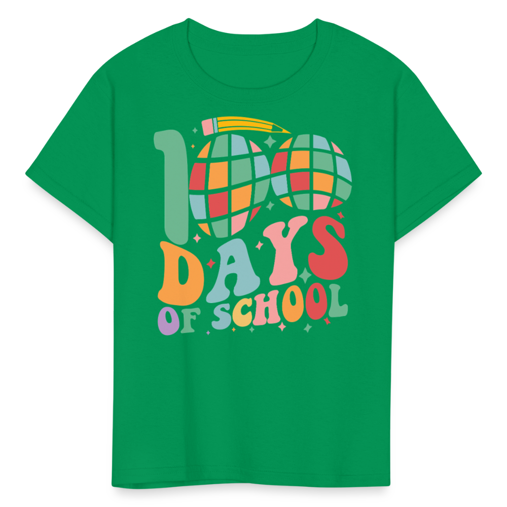 Retro 100 Days Of School Disco Ball Kids T-Shirt - kelly green