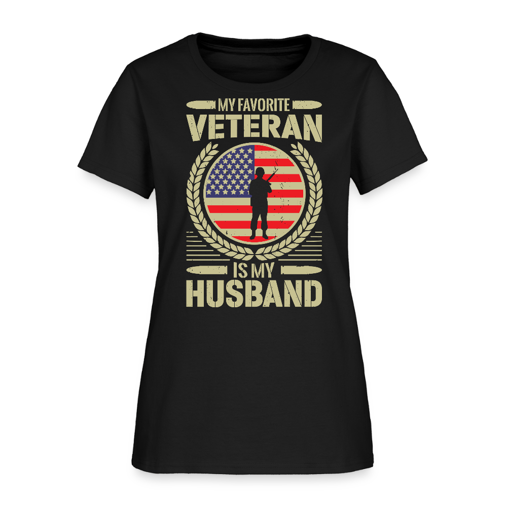 My Favorite Veteran Is My Husband Proud Military Wife T-Shirt - black