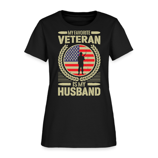 My Favorite Veteran Is My Husband Proud Military Wife T-Shirt - black
