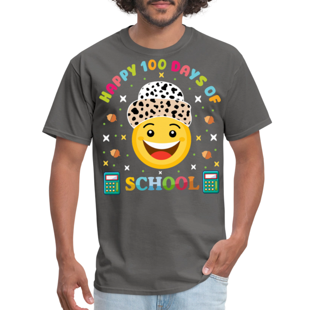 Happy 100 Days of School Teacher Tee 100 Days Smiley Face T-shirt - charcoal