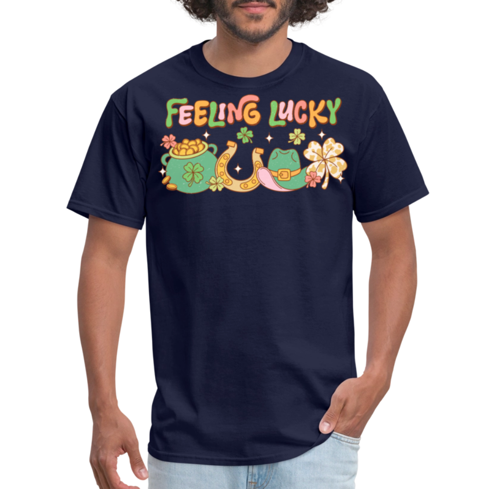 Feeling Lucky Shamrock-themed Party T-shirt - navy