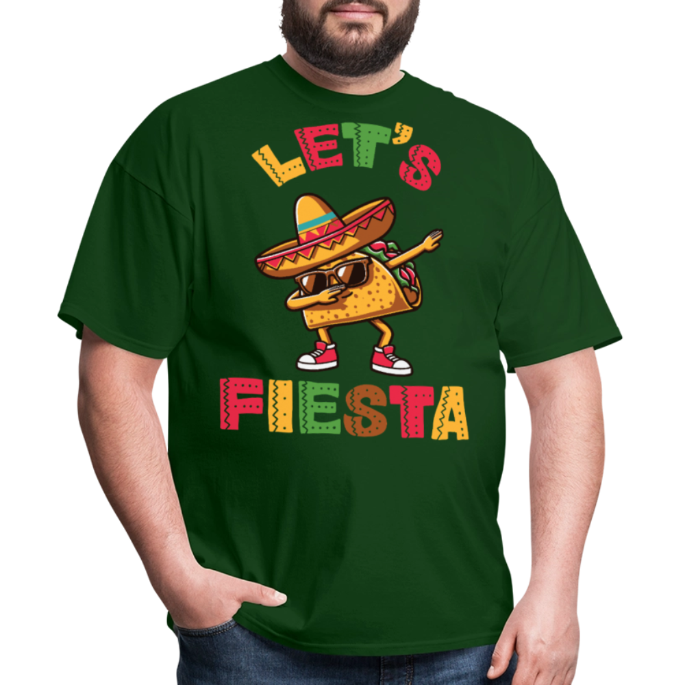 Sombrero-wearing Taco Cartoon Tee Let’s Fiesta Taco Dab T-shirt - forest green