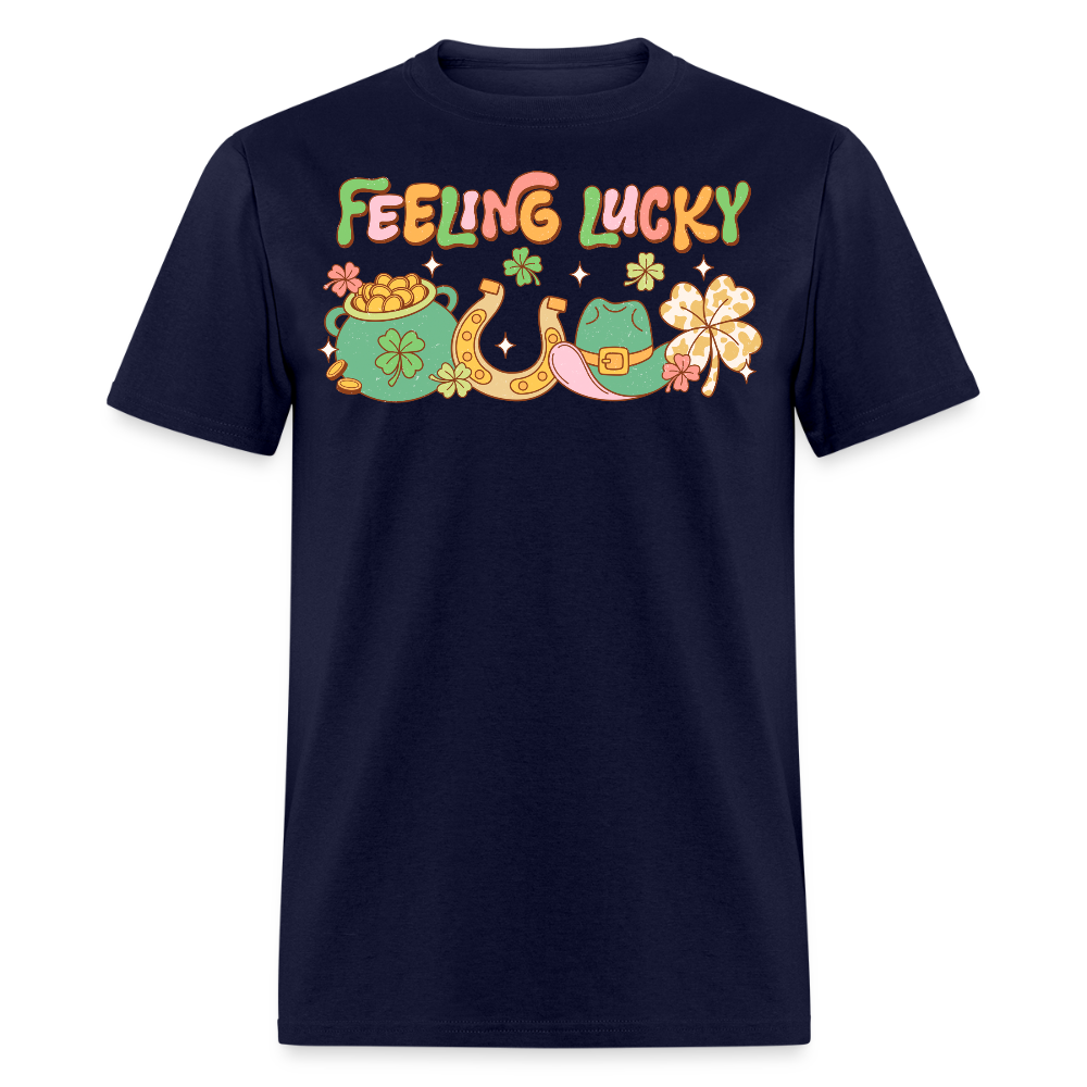 Feeling Lucky Shamrock-themed Party T-shirt - navy