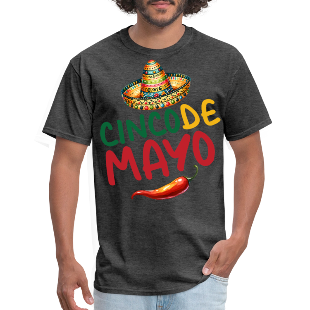 Mexican Sombrero And Chili Pepper Tee Cinco de Mayo Party T-shirt - heather black