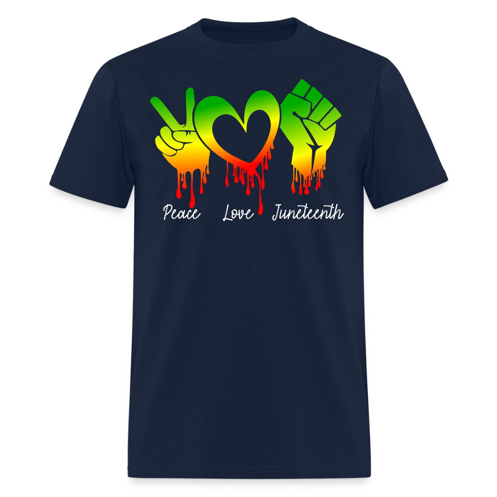 Juneteenth Peace Love Black Heritage Pride T-Shirt - navy