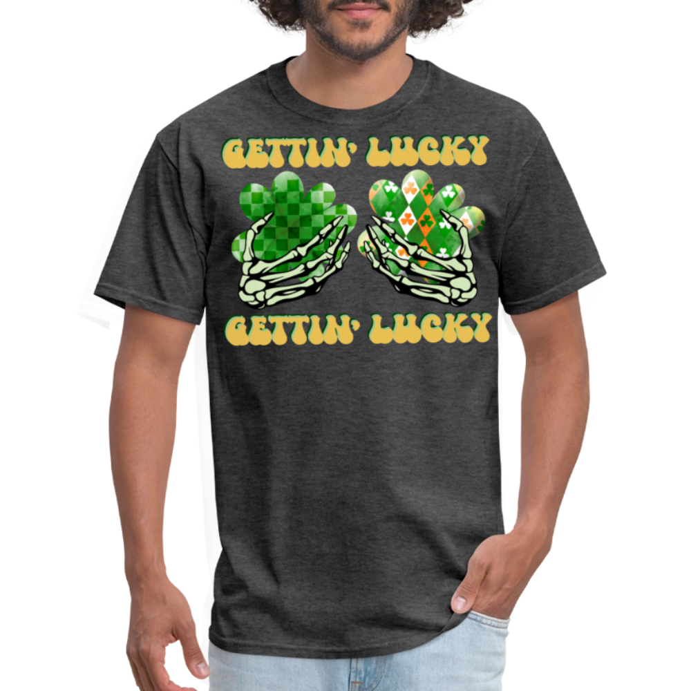 Gettin' Lucky St Patrick’s Day Skeleton T-shirt - heather black