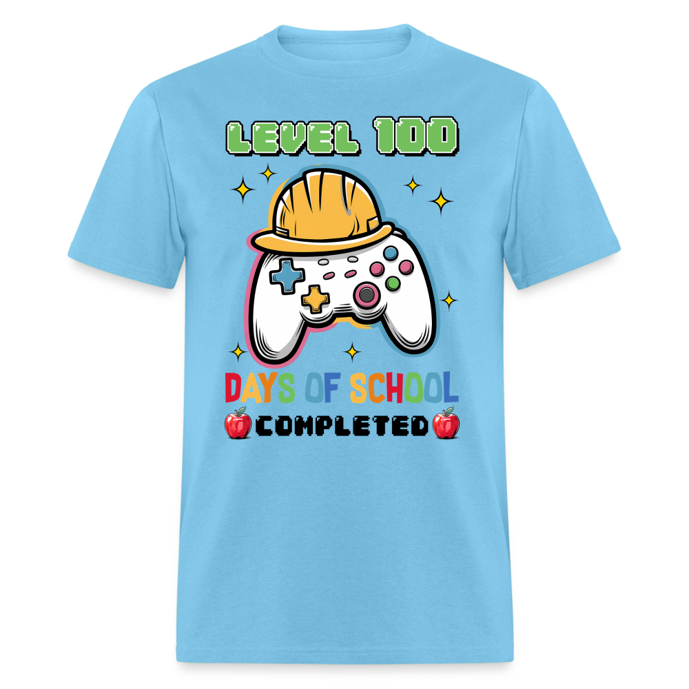 Level 100 Days Of School Gamer Shirt Level Up School Milestone T-shirt - aquatic blue