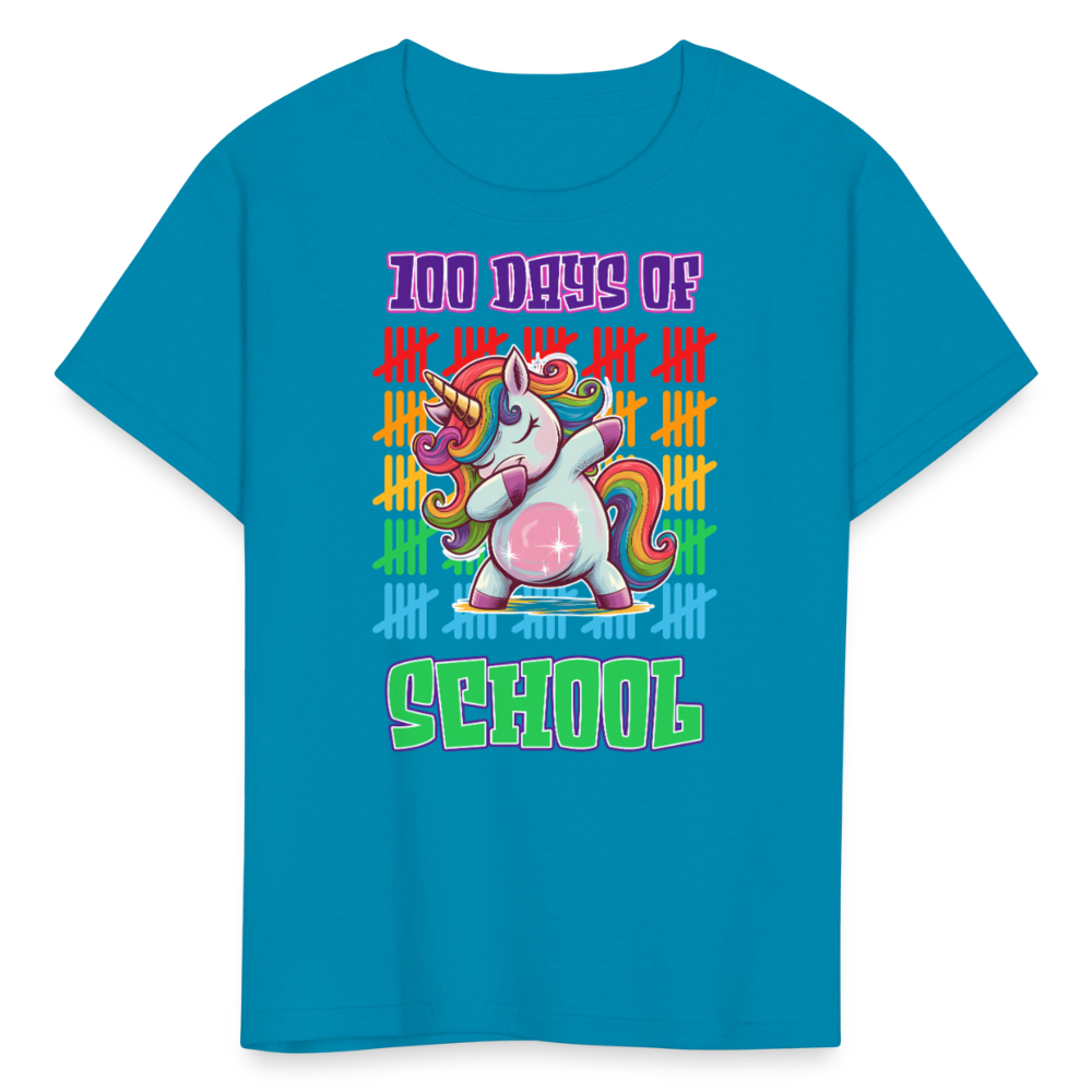 100 Days Of School Unicorn Kids T-Shirt - turquoise