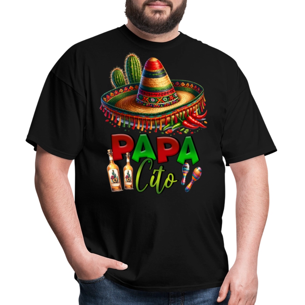 Papacito Sombrero Tequila Tee Mexican Dad Gift Funny T-shirt - black