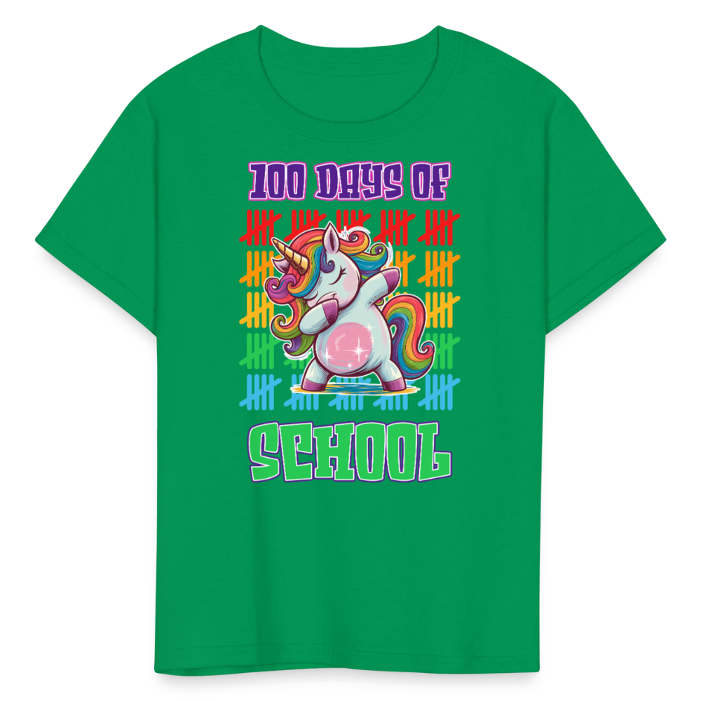 100 Days Of School Unicorn Kids T-Shirt - kelly green