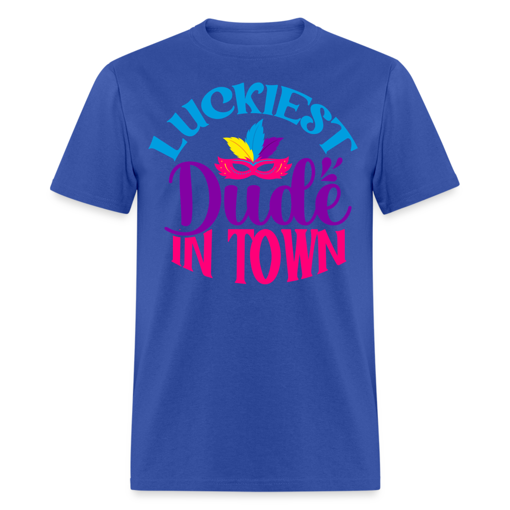 Luckiest Dude in Town Mardi Gras T-shirt - royal blue