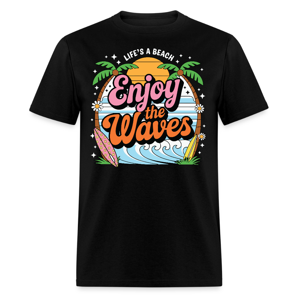 Enjoy The Waves Retro Beach Life T-shirt - black