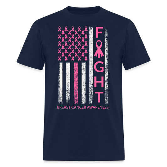 Pink Ribbon Support Breast Cancer Awareness T-Shirt - navy