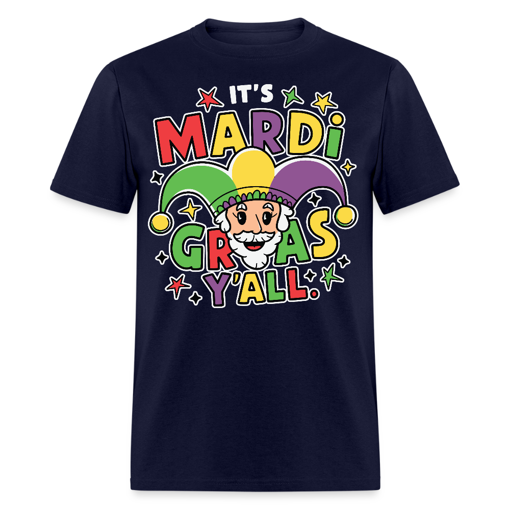 Funny Mardi Gras Party Shirt With Jester Festive Mardi Gras Y’all T-shirt - navy