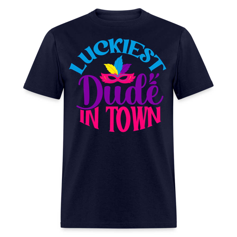 Luckiest Dude in Town Mardi Gras T-shirt - navy