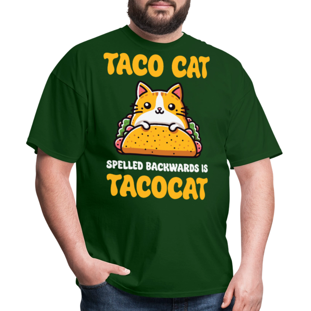 Cute Taco Cat Graphic Tee For Cat Lovers Funny Palindrome T-shirt - forest green