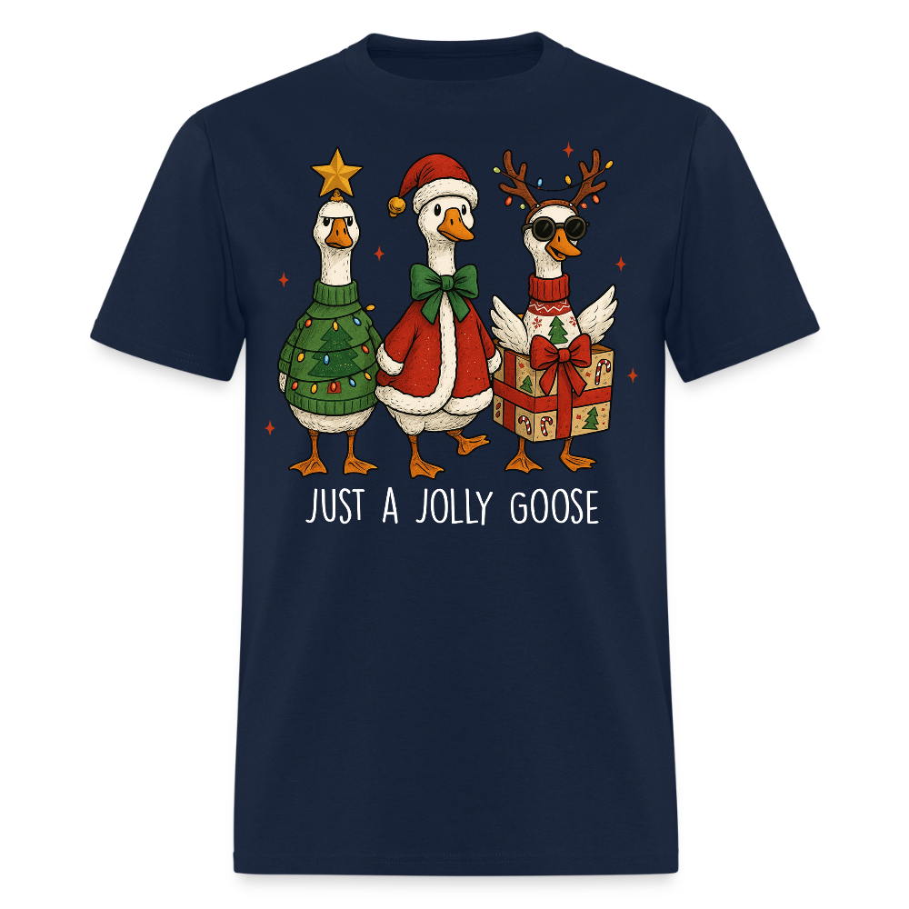 Just A Jolly Goose Funny Christmas T-Shirt - navy