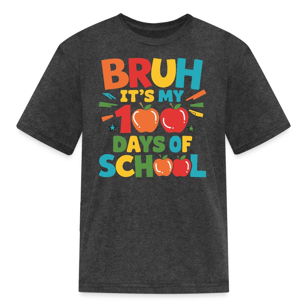 Funny Bruh 100 Days Of School Tee For Kids T-shirt - heather black