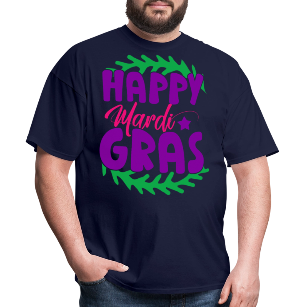 Happy Mardi Gras Graphic Tee New Orleans Carnival Festival T-shirt - navy