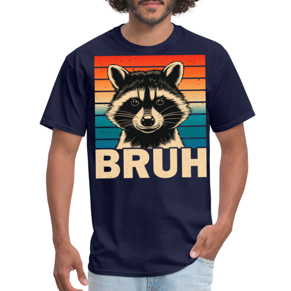 Funny Meme Graphic Tee Retro Bruh Raccoon T-shirt - navy