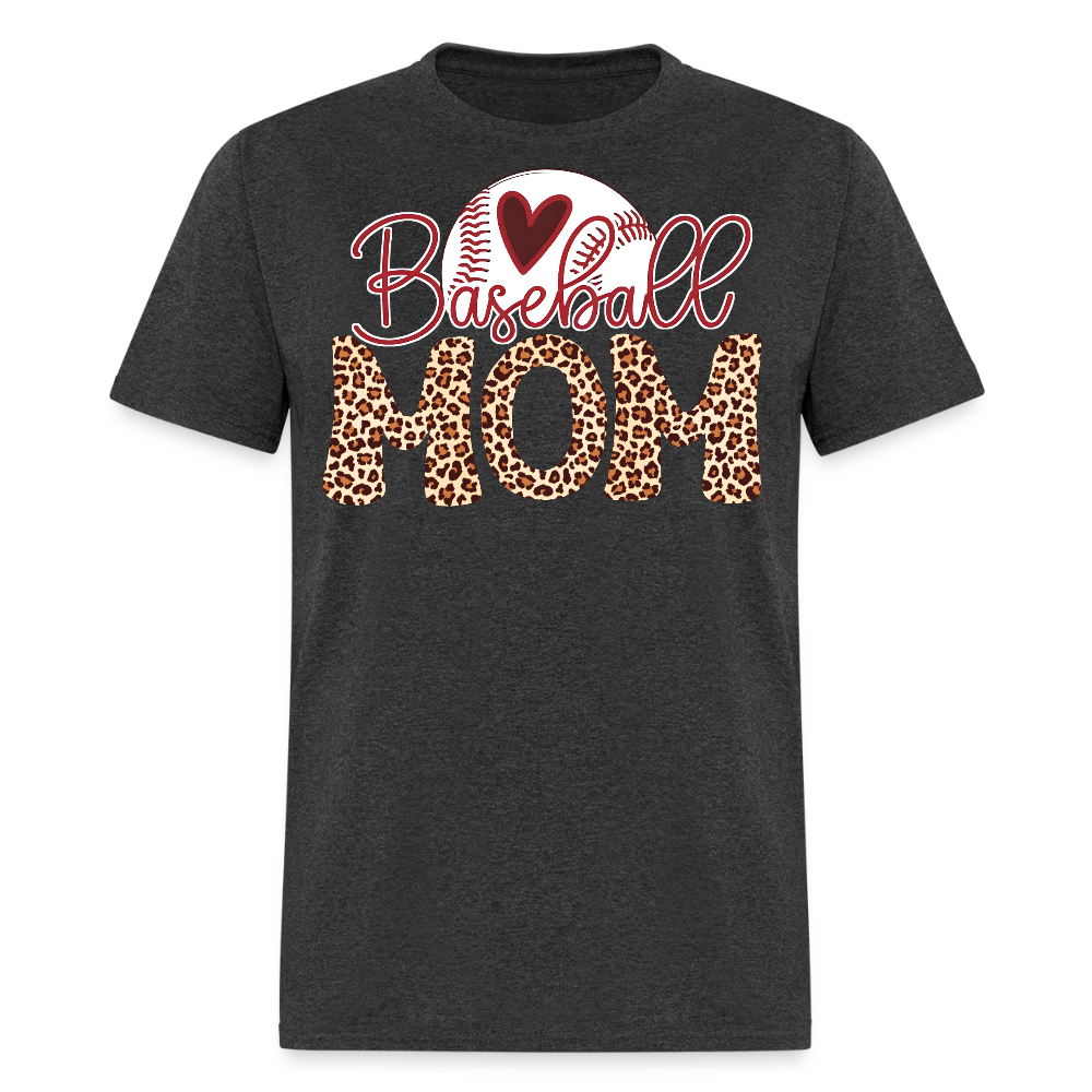 Cute Baseball Mom Leopard Print T-shirt - heather black