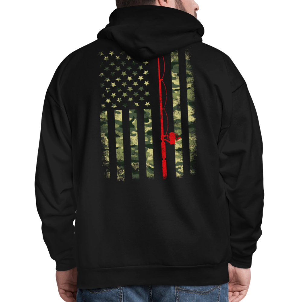 Distressed Camo American Flag Patriotic Fishing Hoodie - black