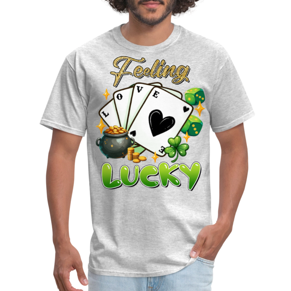 Feeling Lucky Graphic Tee Irish Luck Gambling T-shirt - heather gray