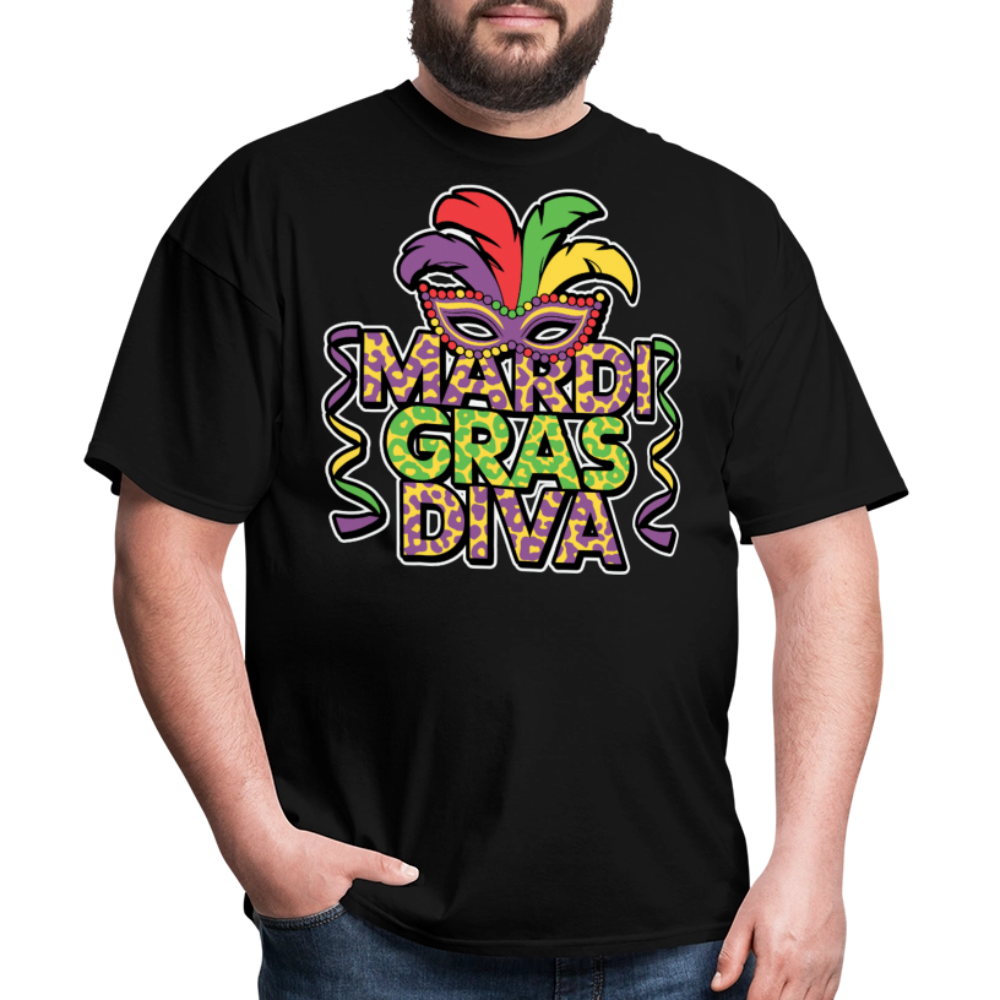 Mardi Gras Diva Tee For Women Leopard Print Mardi Gras T-shirt - black