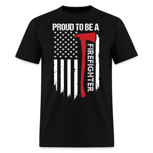 Proud to Be a Firefighter American Flag T-Shirt - black