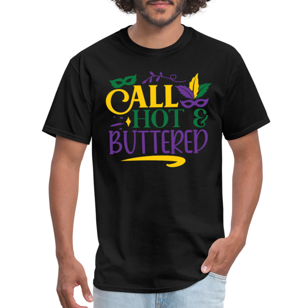 Funny Fat Tuesday Tee Hot & buttered Mardi Gras T-shirt - black