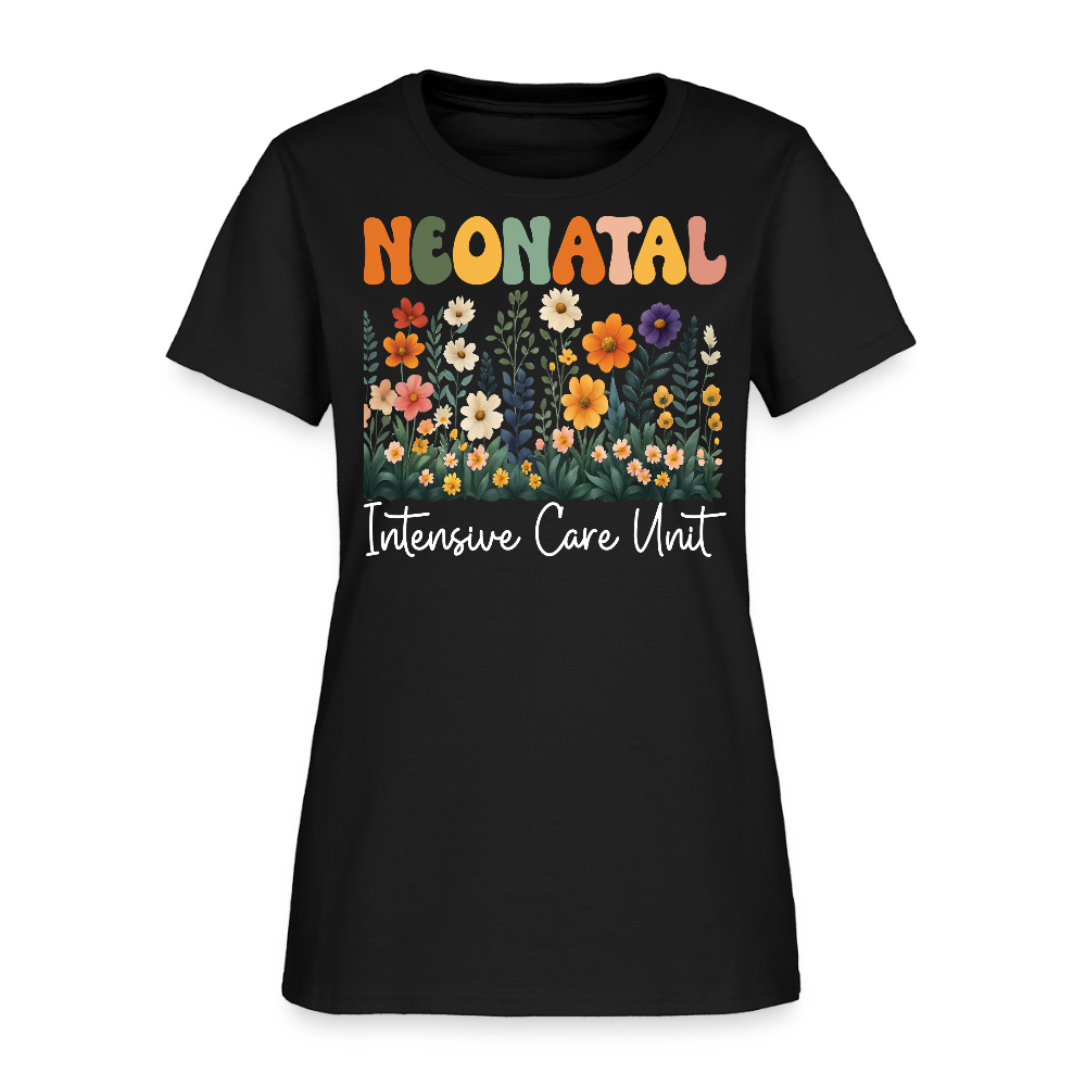Neonatal Intensive Care Unit NICU Nurse Floral T-Shirt - black