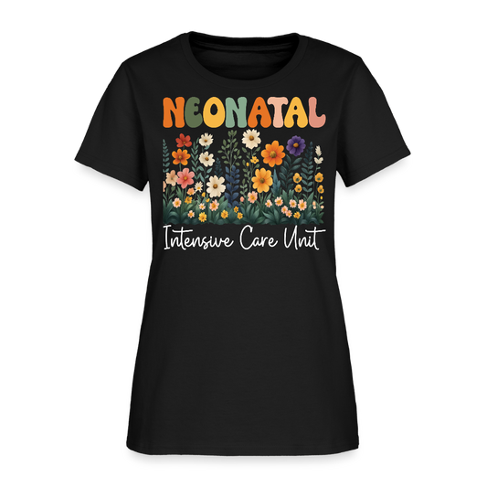 Neonatal Intensive Care Unit NICU Nurse Floral T-Shirt - black
