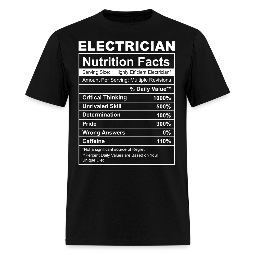 Funny Electrician Nutrition Facts T-Shirt - black