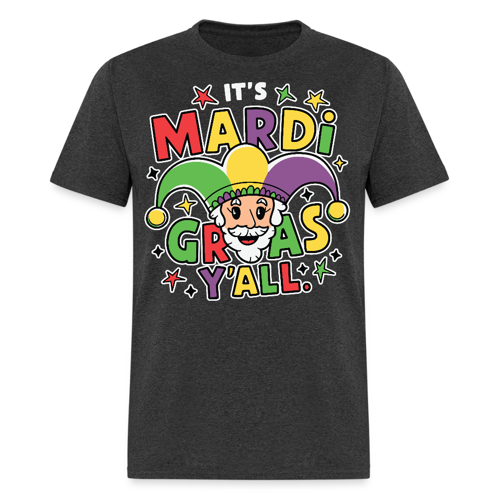 Funny Mardi Gras Party Shirt With Jester Festive Mardi Gras Y’all T-shirt - heather black