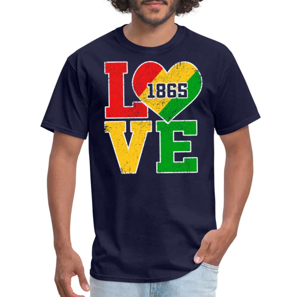 Juneteenth 1865 Tee With African Pride Afrocentric Heart T-shirt - navy